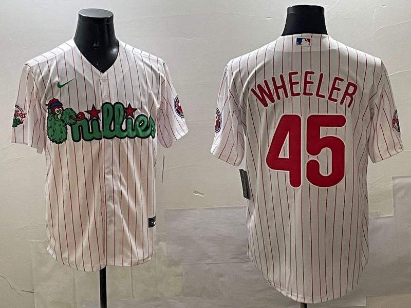 Men Philadelphia Phillies #45 Wheeler White Stripe Three generations Joint Name Game 2025 Nike MLB Jersey style 1->philadelphia phillies->MLB Jersey